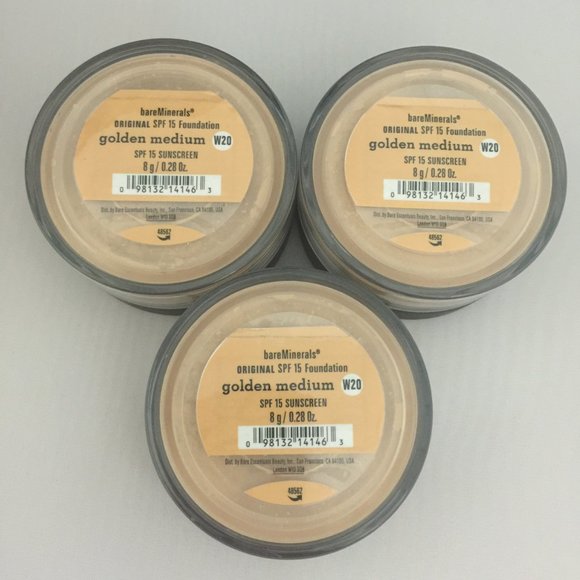 #NWT bareMinerals SPF15 Original Foundation Golden Medium W20 8g/0.28oz Lot of 3 - Picture 1 of 2